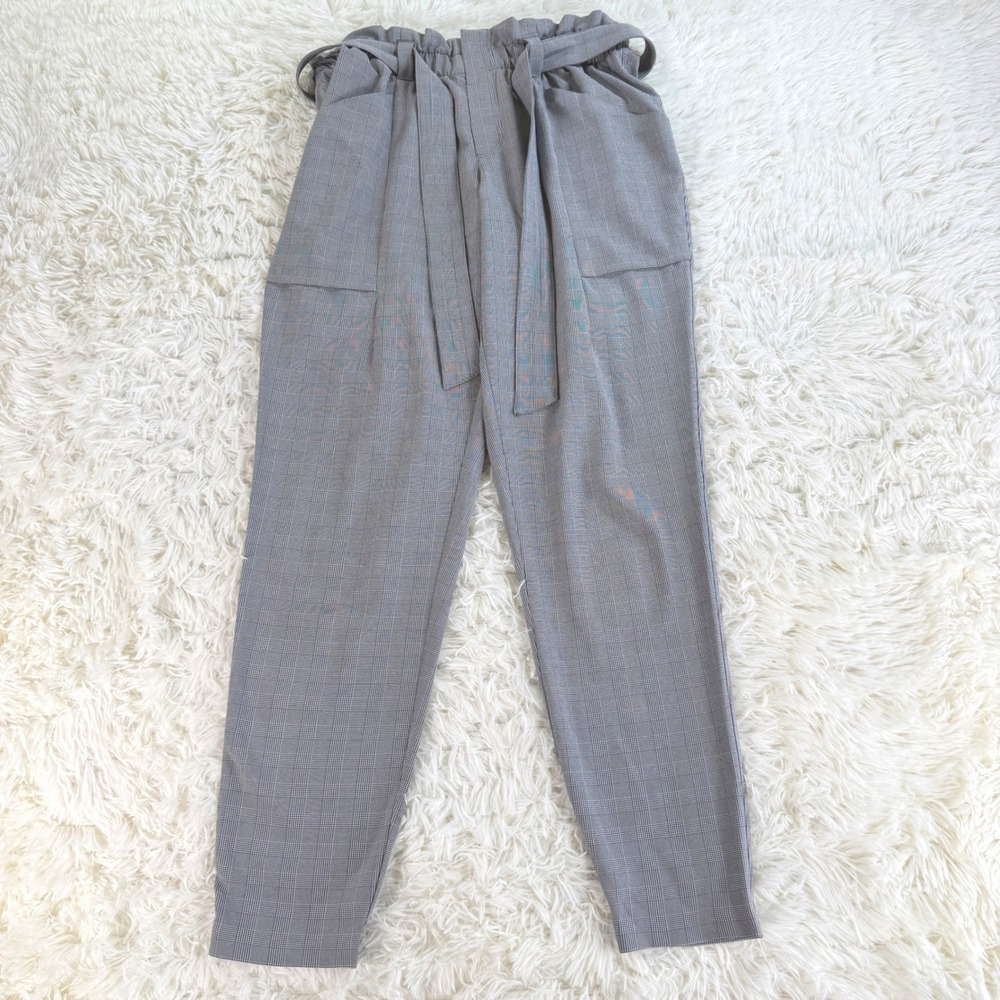 Athleta Skyline Pant Grey Glen Plaid Paperbag Waist Tapered Size 0 Preppy Office - Picture 2 of 13